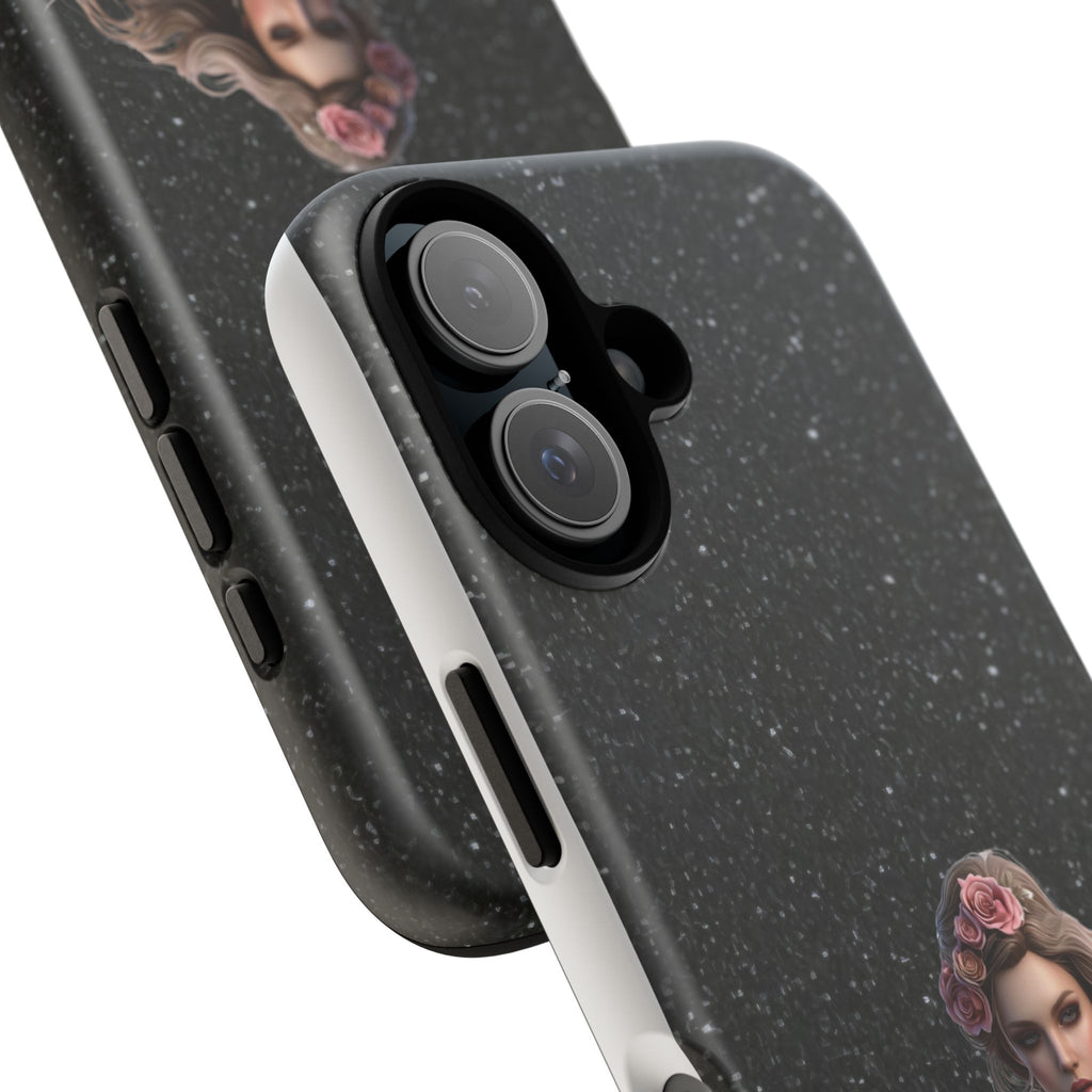 Floral Gothic Phone Case — Rose Crowned Woman on Sparkle Black Printify