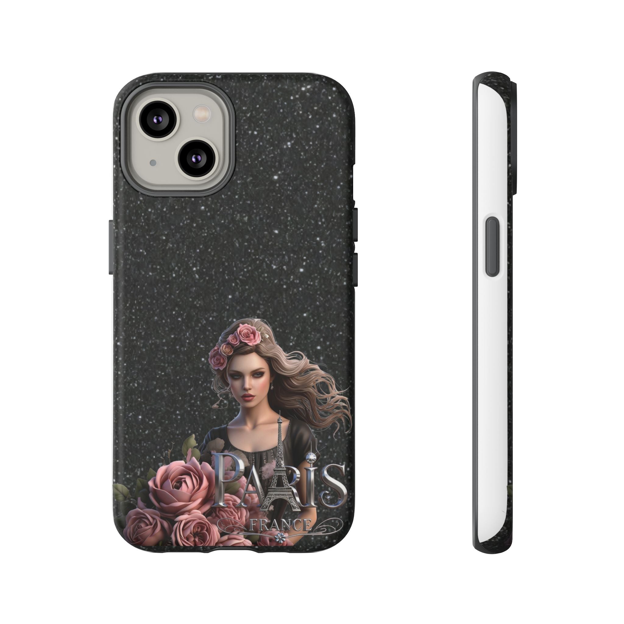 Floral Gothic Phone Case — Rose Crowned Woman on Sparkle Black Printify