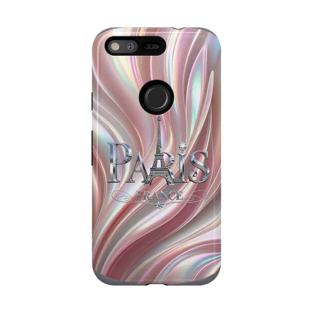 Paris Eiffel Phone Case — Iridescent Swirl Tough Case Printify