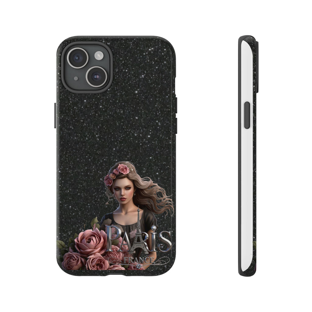 Floral Gothic Phone Case — Rose Crowned Woman on Sparkle Black Printify