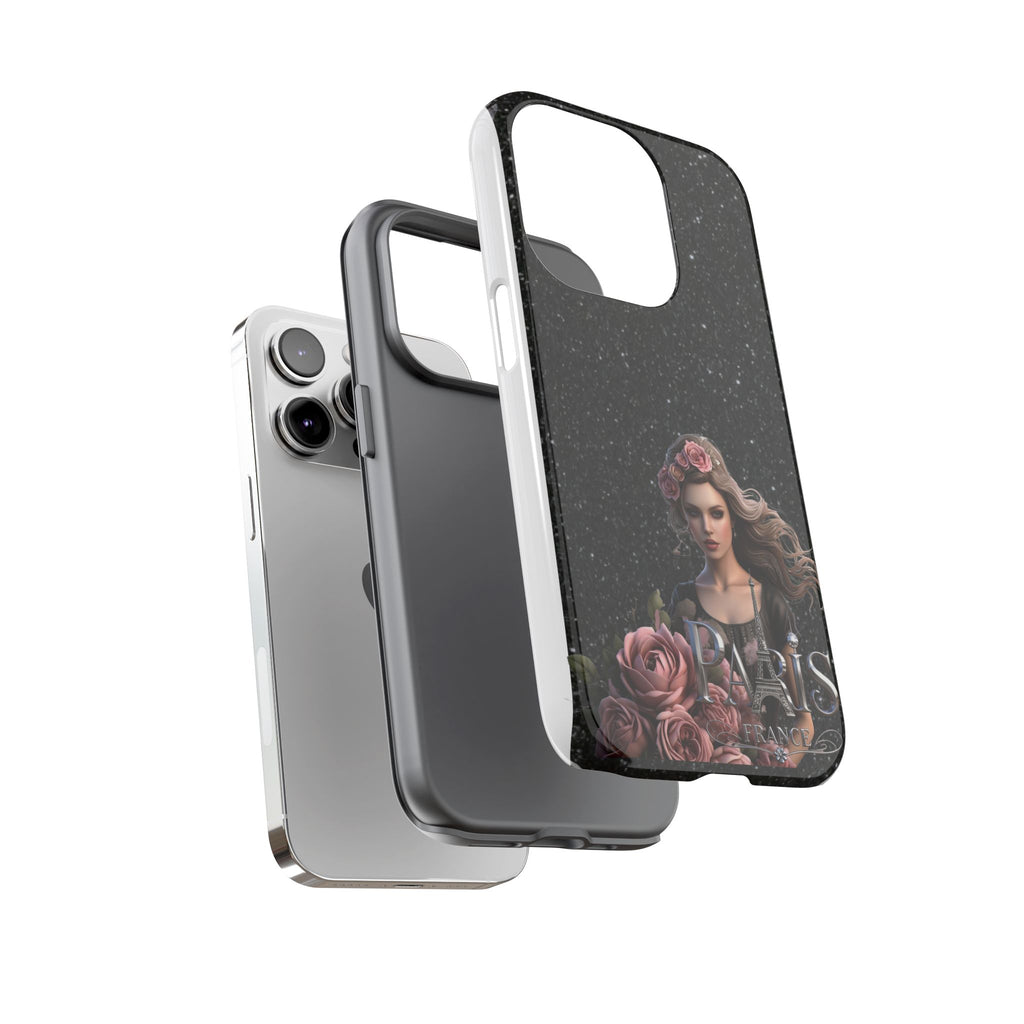 Floral Gothic Phone Case — Rose Crowned Woman on Sparkle Black Printify