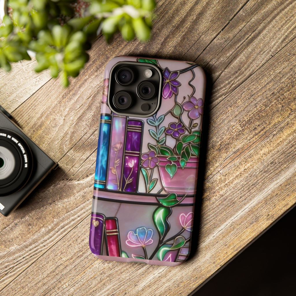 Floral Bookshelf Phone Case — Pastel Botanicals & Magical Book Art Printify