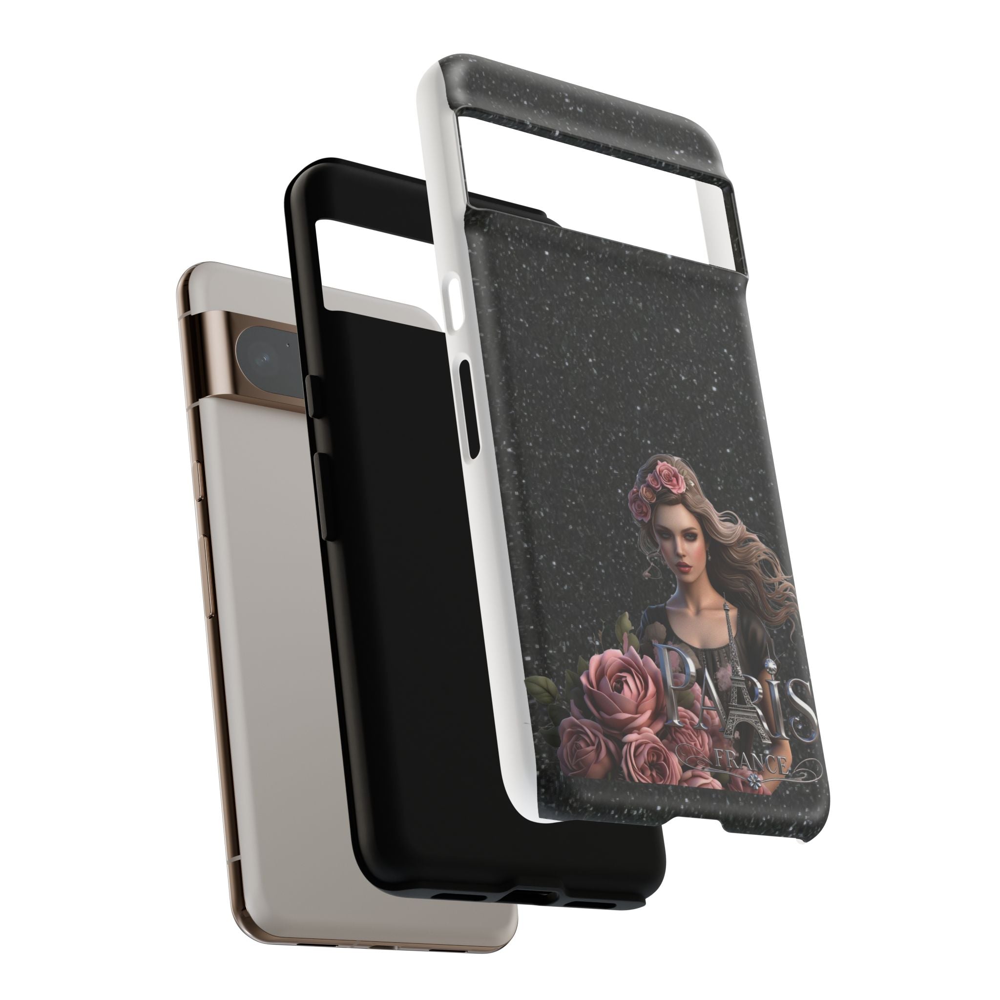 Floral Gothic Phone Case — Rose Crowned Woman on Sparkle Black Printify