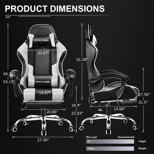 Gaming Chair, Computer Chair with Footrest and Lumbar Support, Height