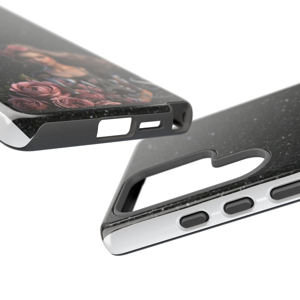 Floral Gothic Phone Case — Rose Crowned Woman on Sparkle Black Printify