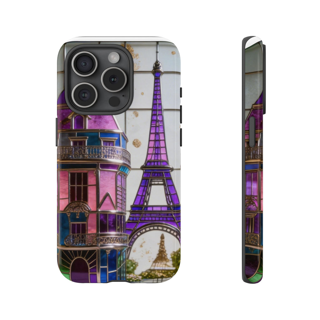 Parisian Eiffel Tower Tough Phone Case — Purple Vintage Cityscape Printify
