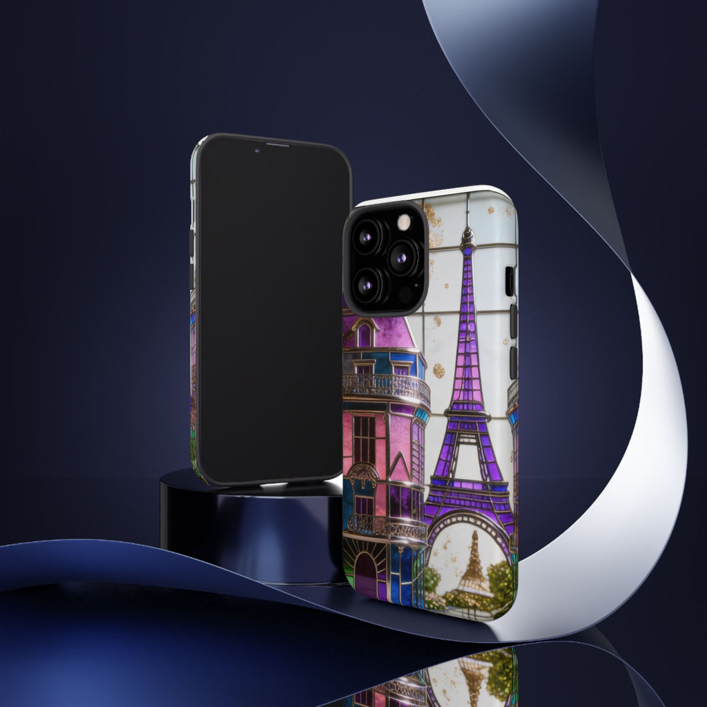 Parisian Eiffel Tower Tough Phone Case — Purple Vintage Cityscape Printify
