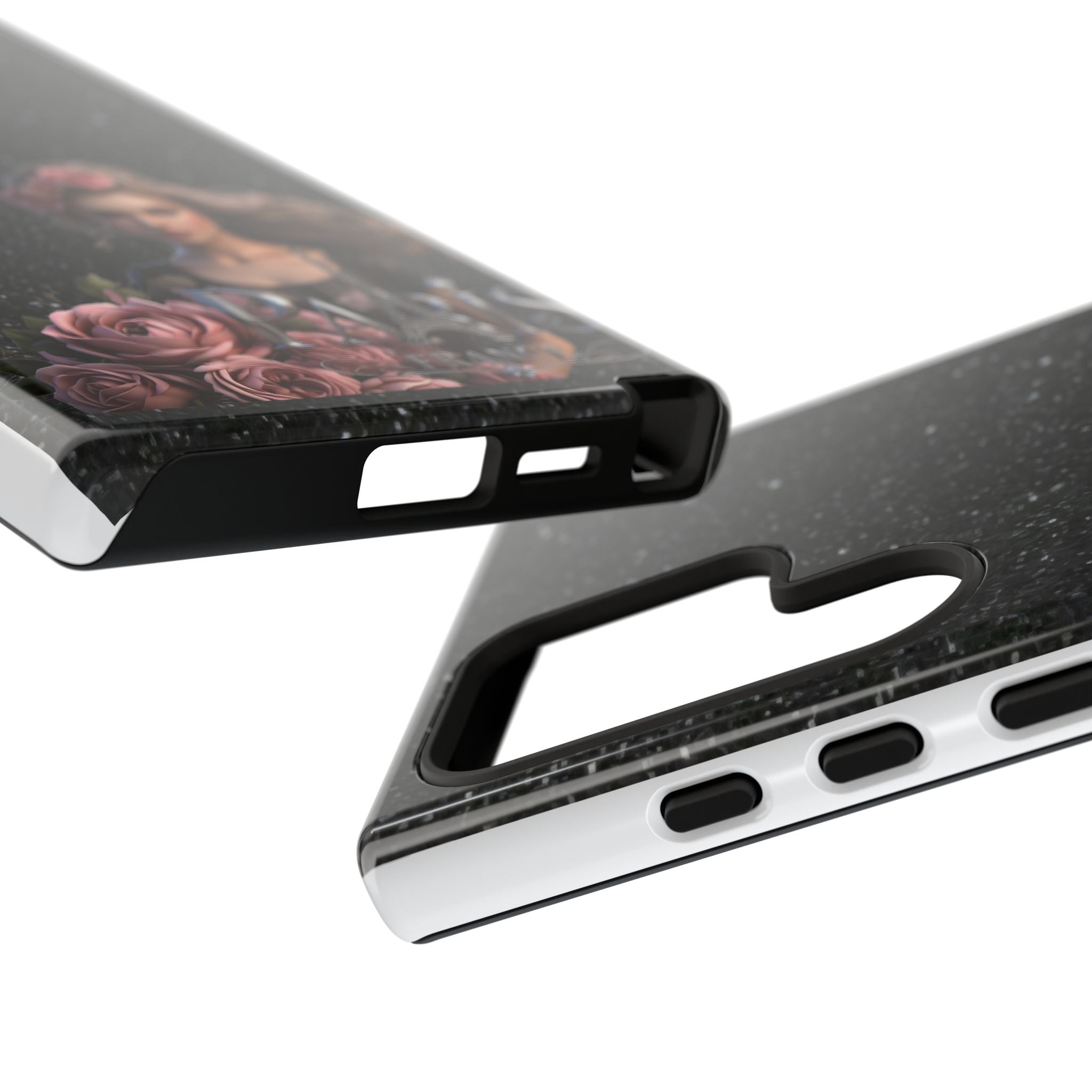 Floral Gothic Phone Case — Rose Crowned Woman on Sparkle Black Printify