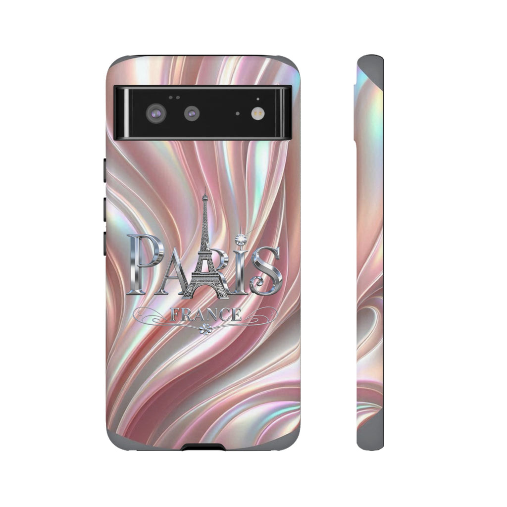 Paris Eiffel Phone Case — Iridescent Swirl Tough Case Printify