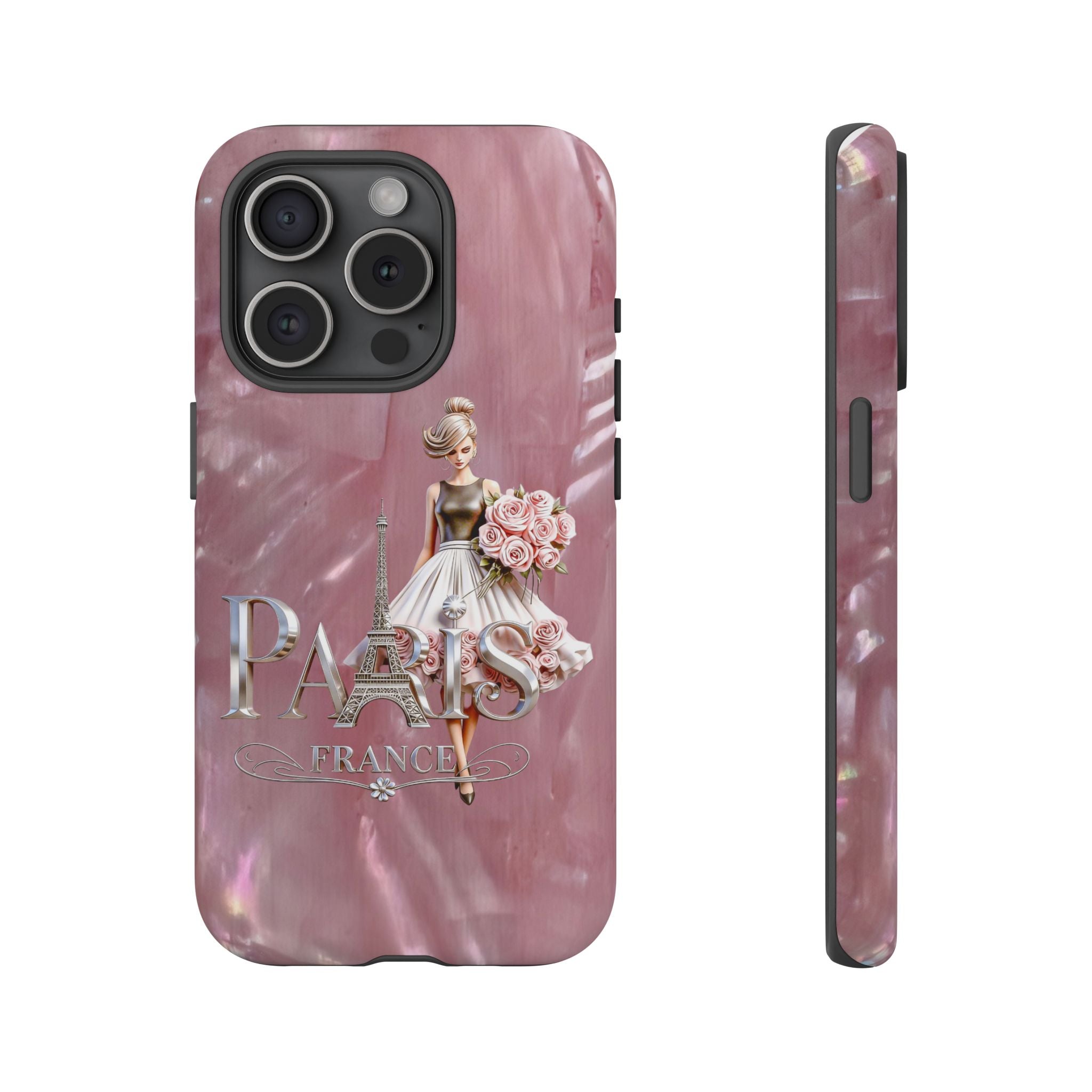 Paris Floral Phone Case - Pink Eiffel Tower Fashion Girl Tough Case Printify
