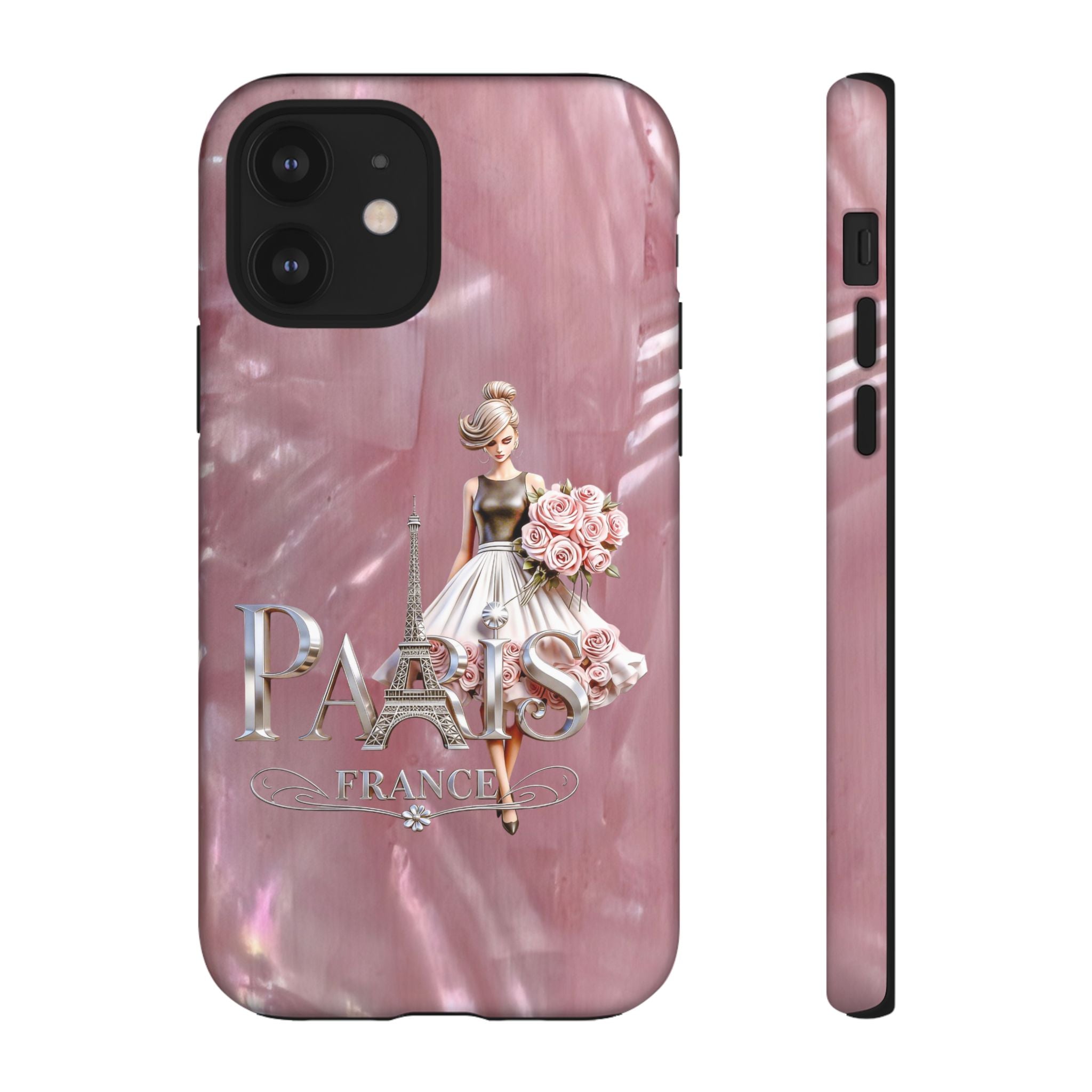 Paris Floral Phone Case - Pink Eiffel Tower Fashion Girl Tough Case Printify