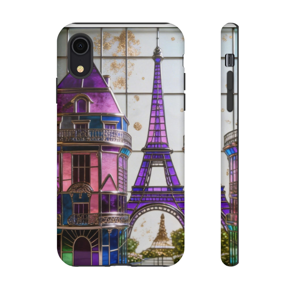 Parisian Eiffel Tower Tough Phone Case — Purple Vintage Cityscape Printify