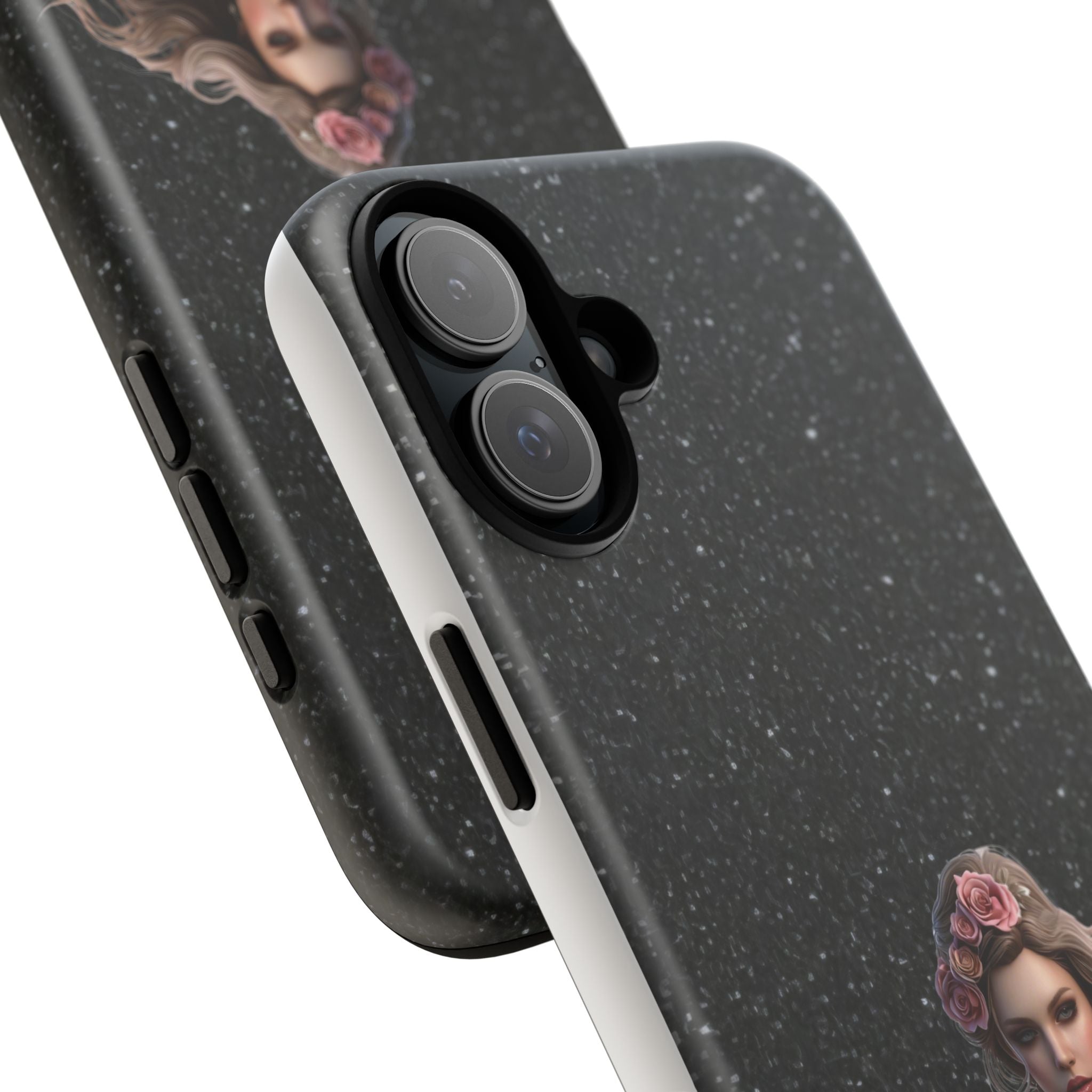 Floral Gothic Phone Case — Rose Crowned Woman on Sparkle Black Printify