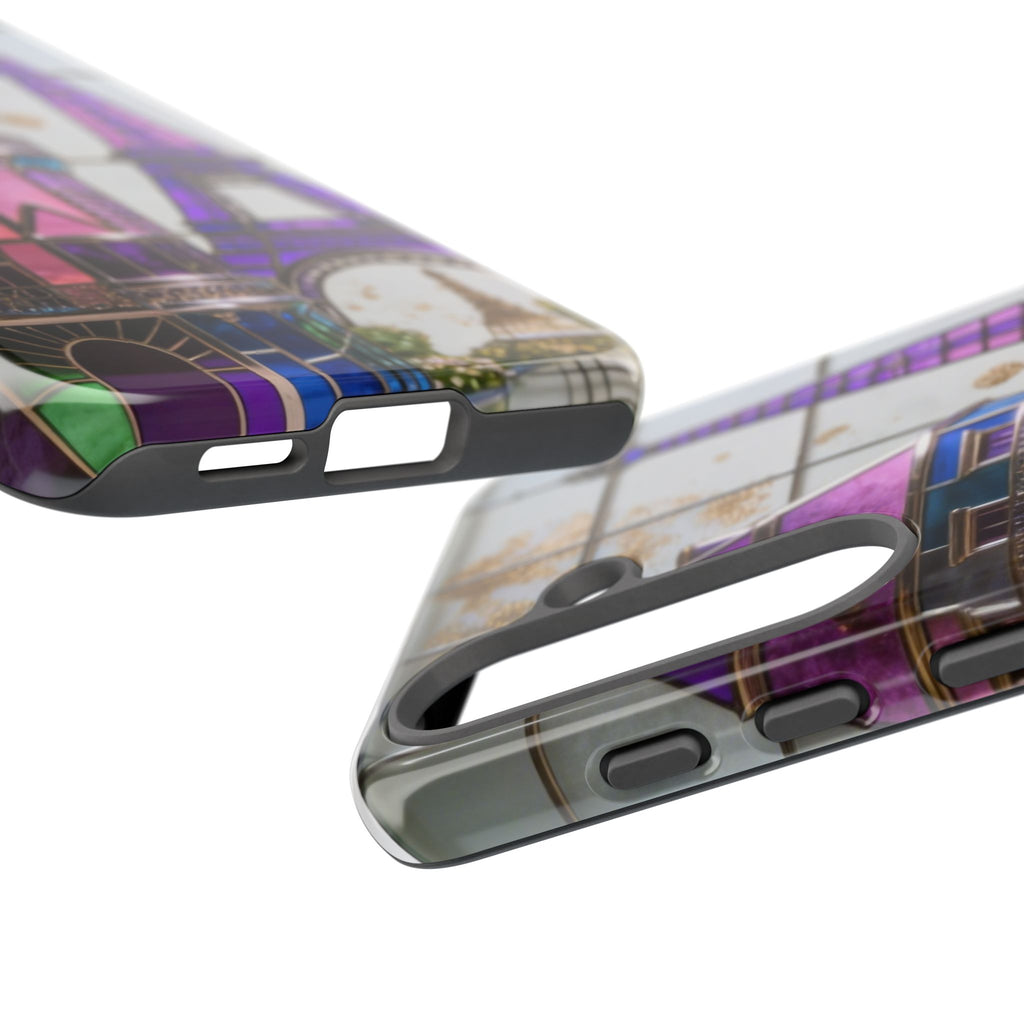 Parisian Eiffel Tower Tough Phone Case — Purple Vintage Cityscape Printify