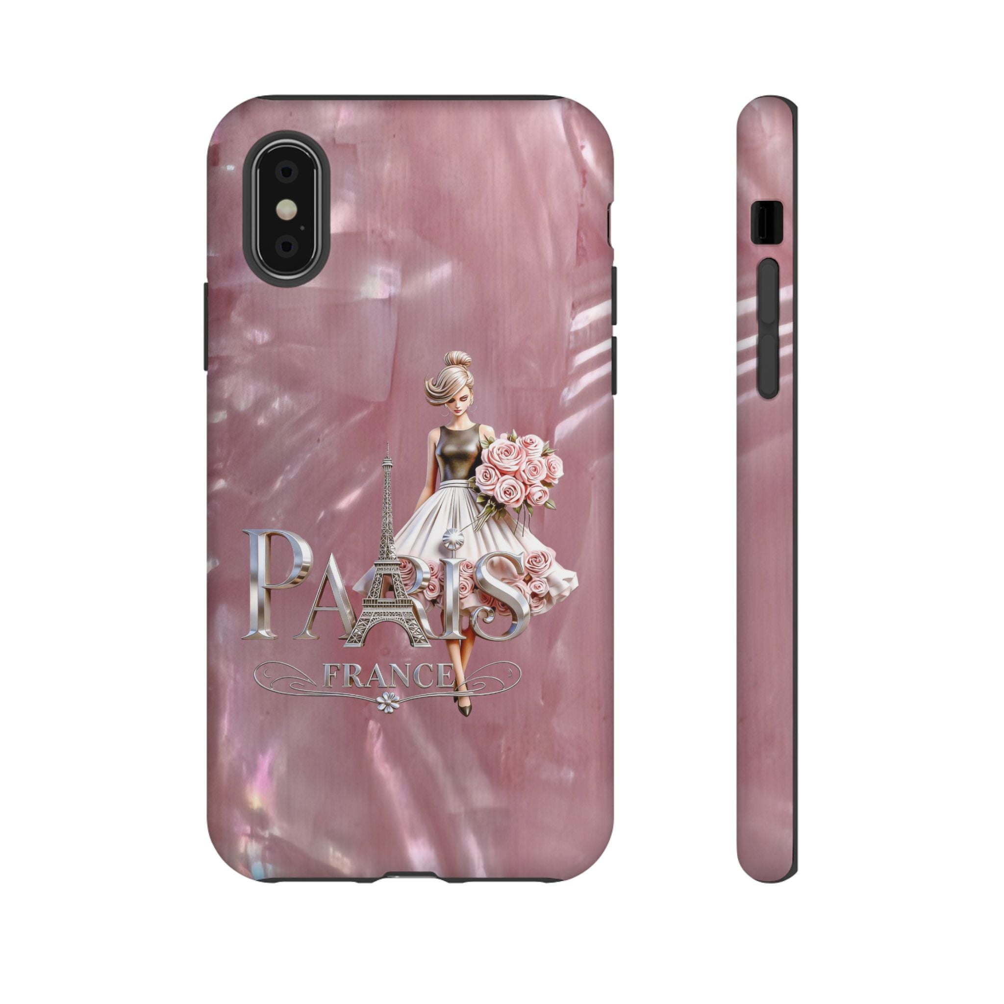 Paris Floral Phone Case - Pink Eiffel Tower Fashion Girl Tough Case Printify