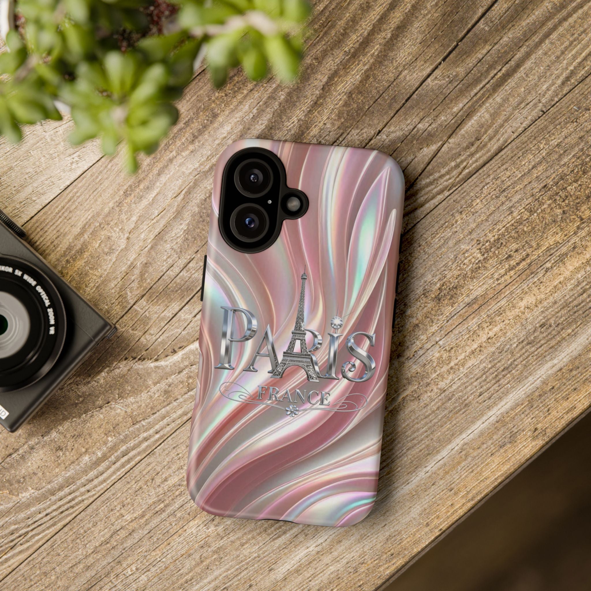 Paris Eiffel Phone Case — Iridescent Swirl Tough Case Printify