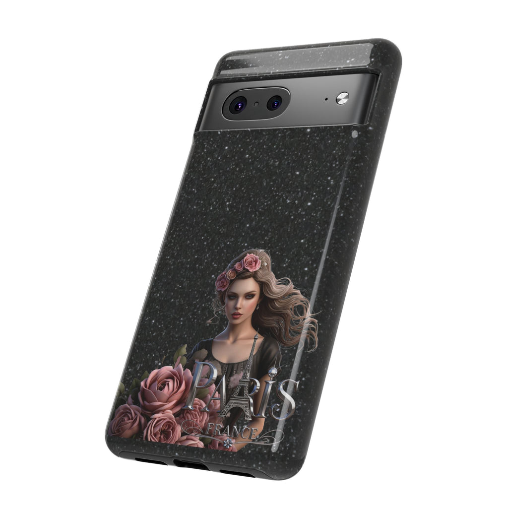 Floral Gothic Phone Case — Rose Crowned Woman on Sparkle Black Printify