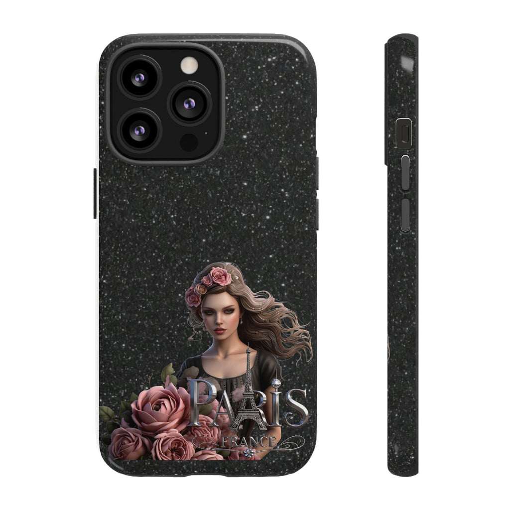 Floral Gothic Phone Case — Rose Crowned Woman on Sparkle Black Printify