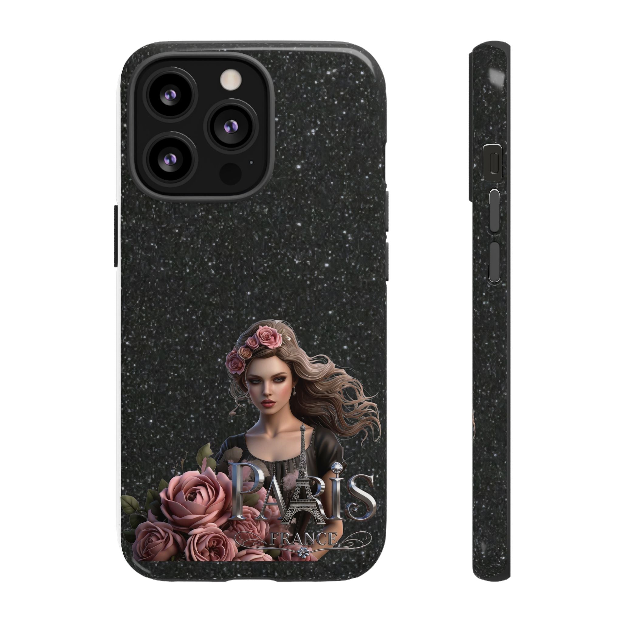 Floral Gothic Phone Case — Rose Crowned Woman on Sparkle Black Printify