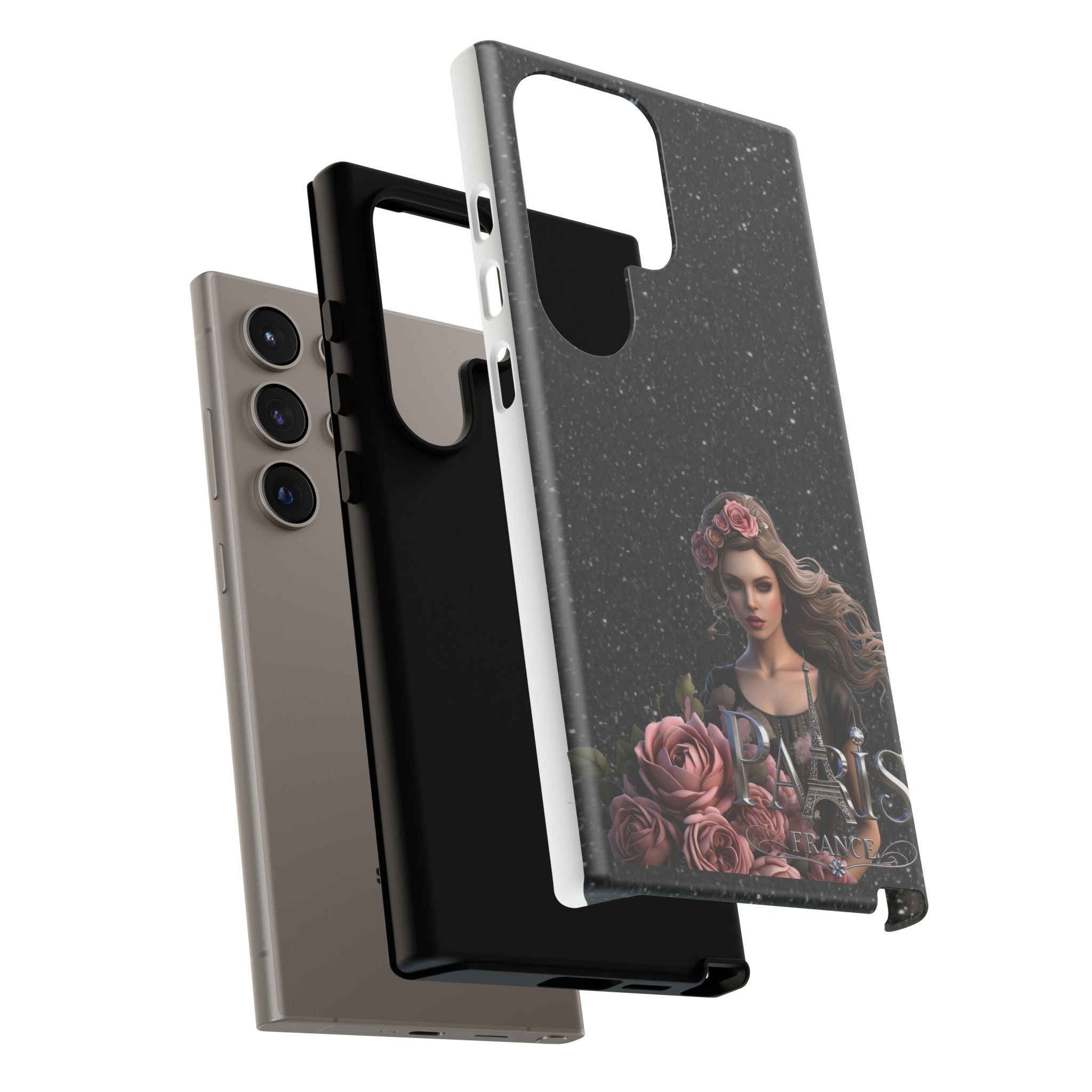 Floral Gothic Phone Case — Rose Crowned Woman on Sparkle Black Printify