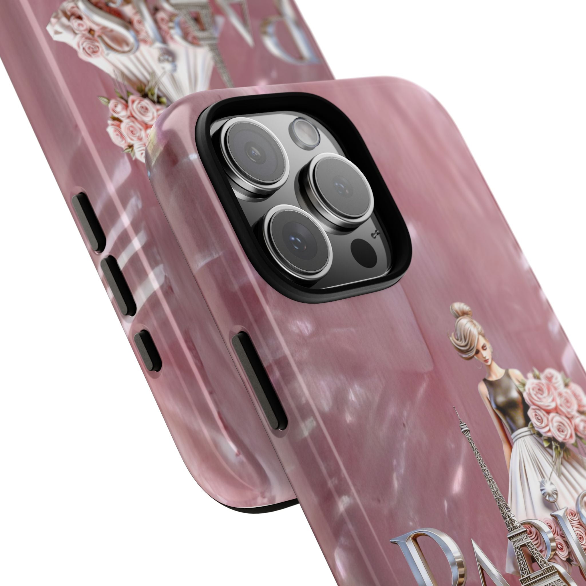 Paris Floral Phone Case - Pink Eiffel Tower Fashion Girl Tough Case Printify