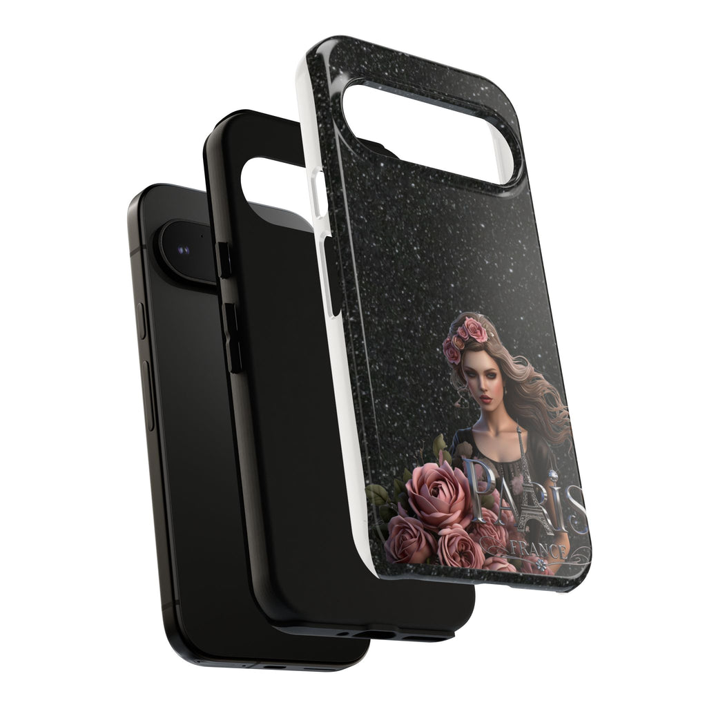 Floral Gothic Phone Case — Rose Crowned Woman on Sparkle Black Printify