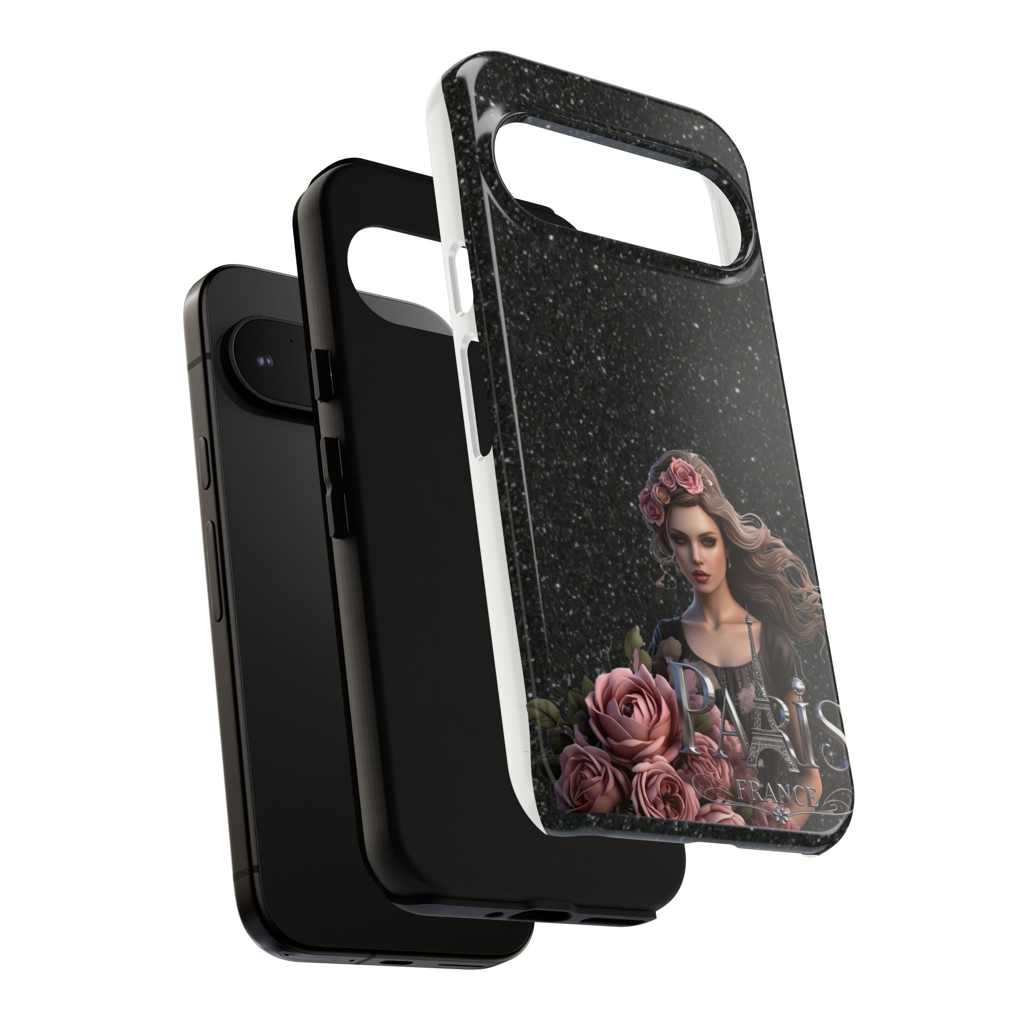Floral Gothic Phone Case — Rose Crowned Woman on Sparkle Black Printify