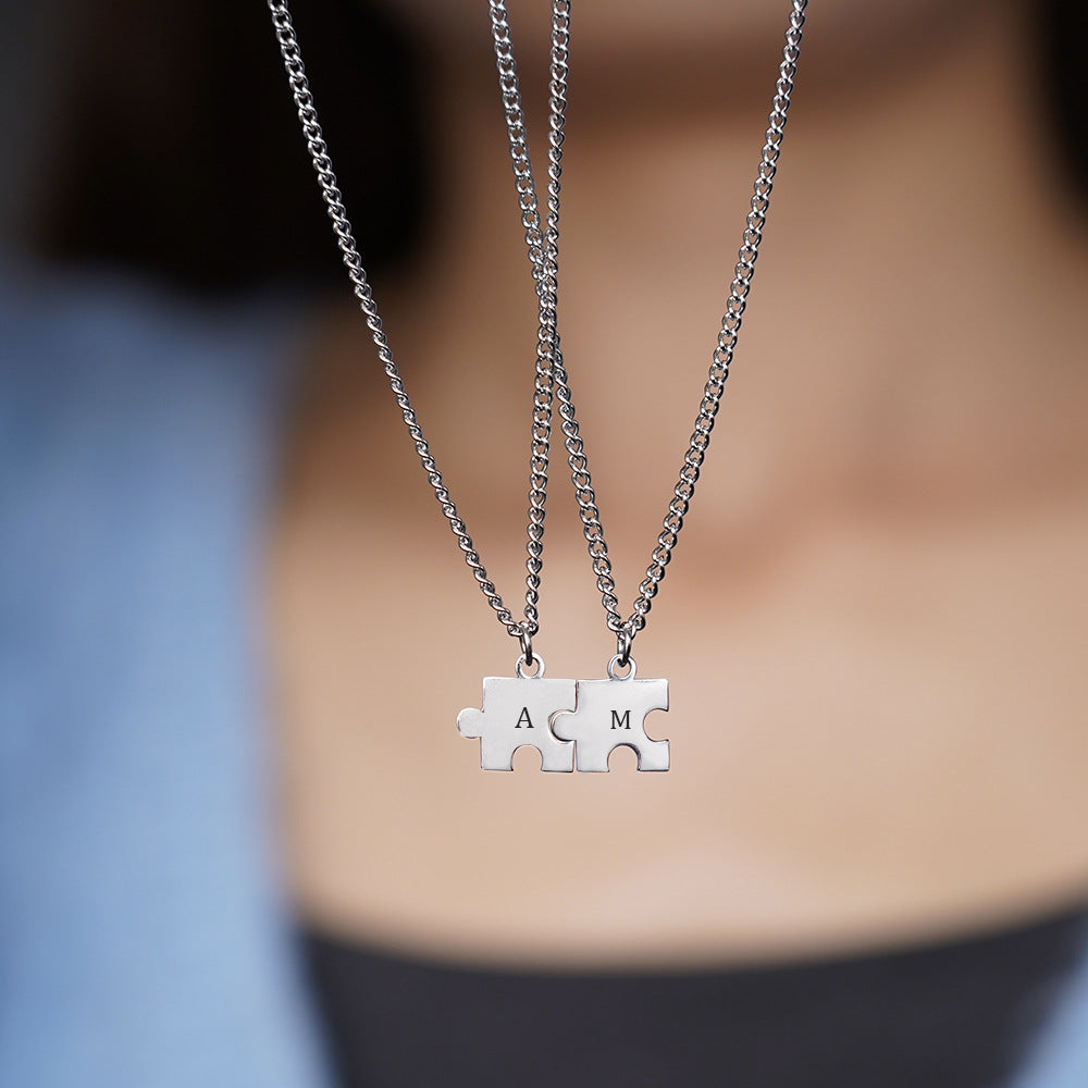 Custom Engraved Puzzle Piece Necklace
