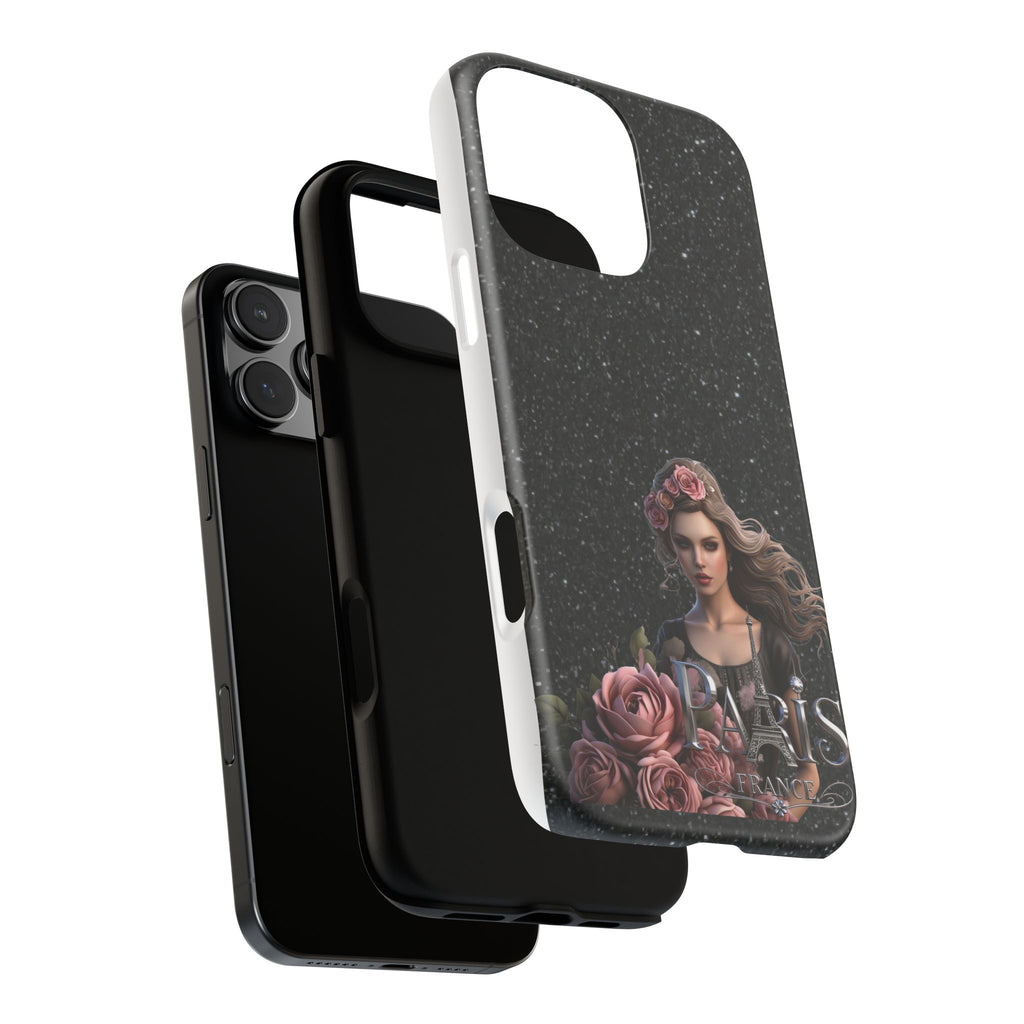 Floral Gothic Phone Case — Rose Crowned Woman on Sparkle Black Printify
