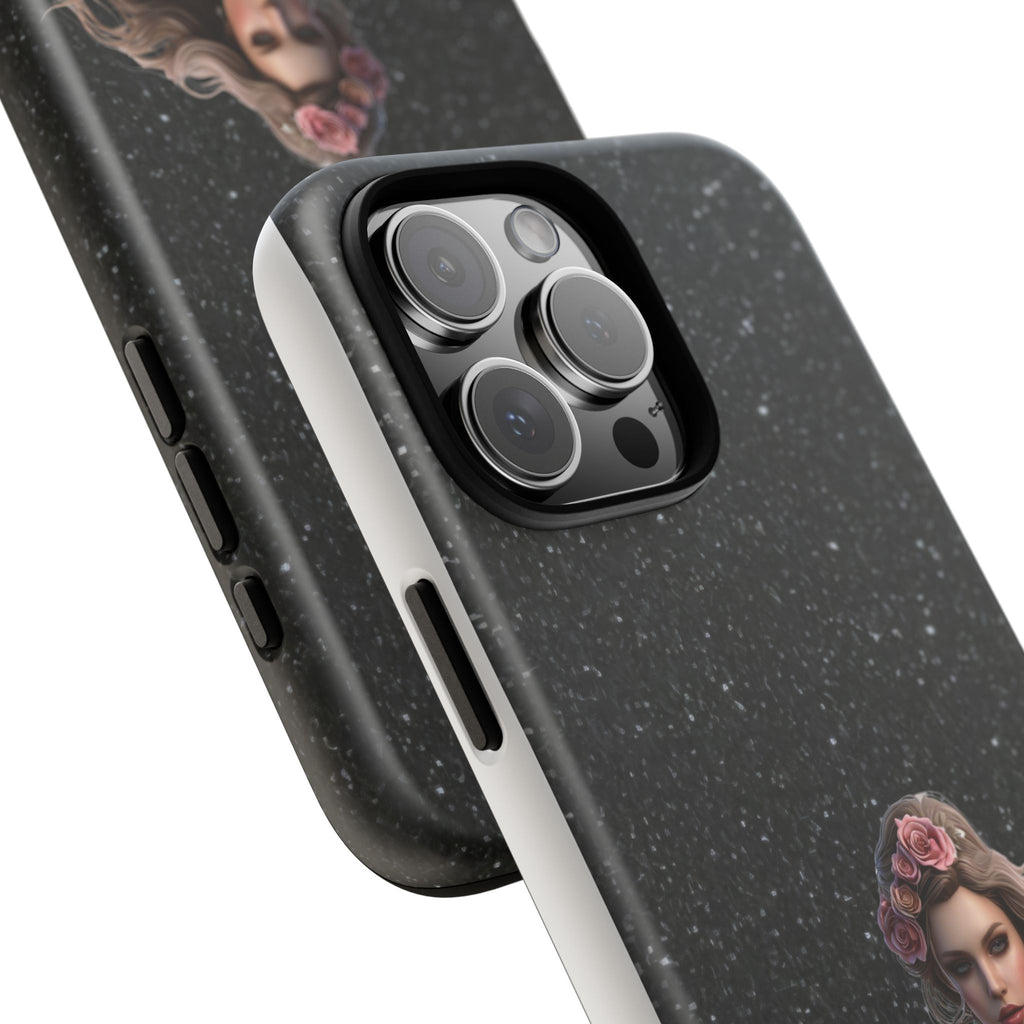 Floral Gothic Phone Case — Rose Crowned Woman on Sparkle Black Printify