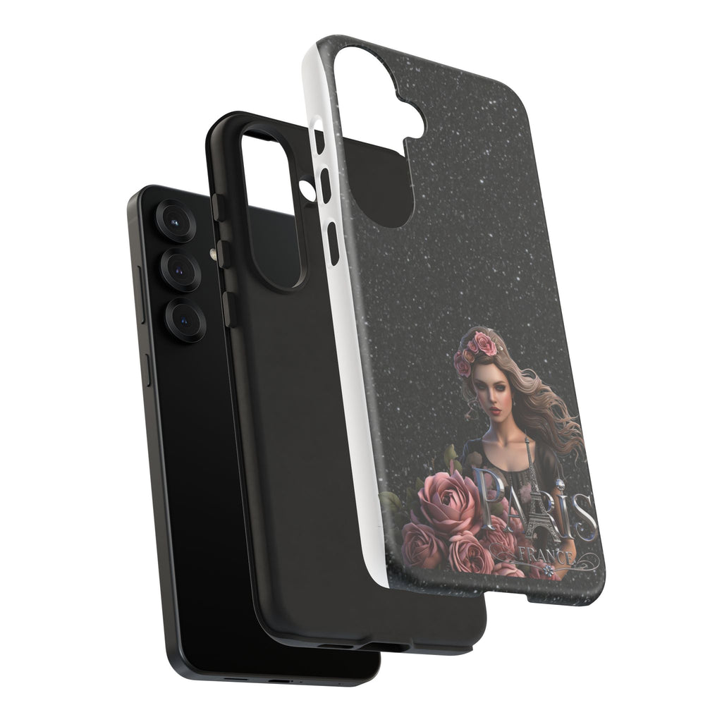 Floral Gothic Phone Case — Rose Crowned Woman on Sparkle Black Printify