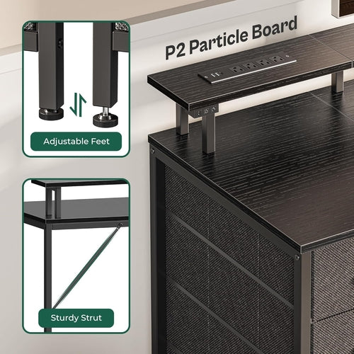 47 Inch Computer Desk with Power Outlets and LED Lights, Gaming Desk GlowGearWorld