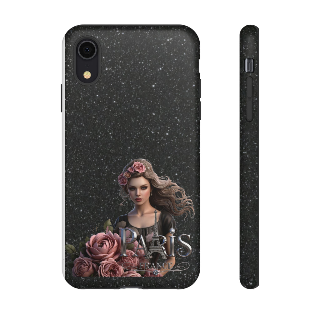Floral Gothic Phone Case — Rose Crowned Woman on Sparkle Black Printify