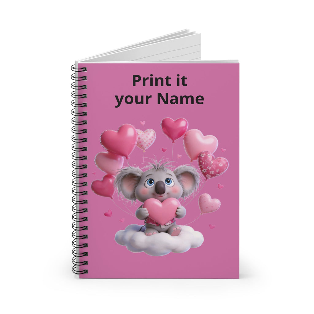 Personalized Cute Koala Heart Notebook — Custom Name Spiral Notebook (Pink) Printify