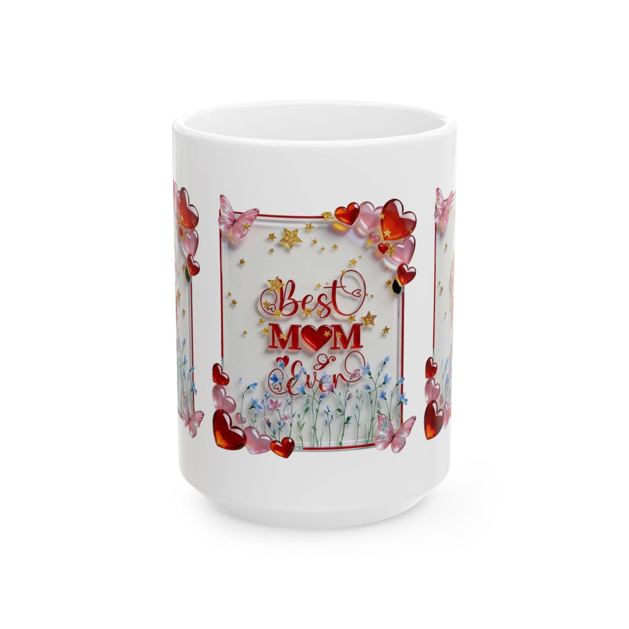 Best Mom Ever Ceramic Mug — Floral Hearts Mother's Day Coffee Cup (11oz, 15oz) Printify