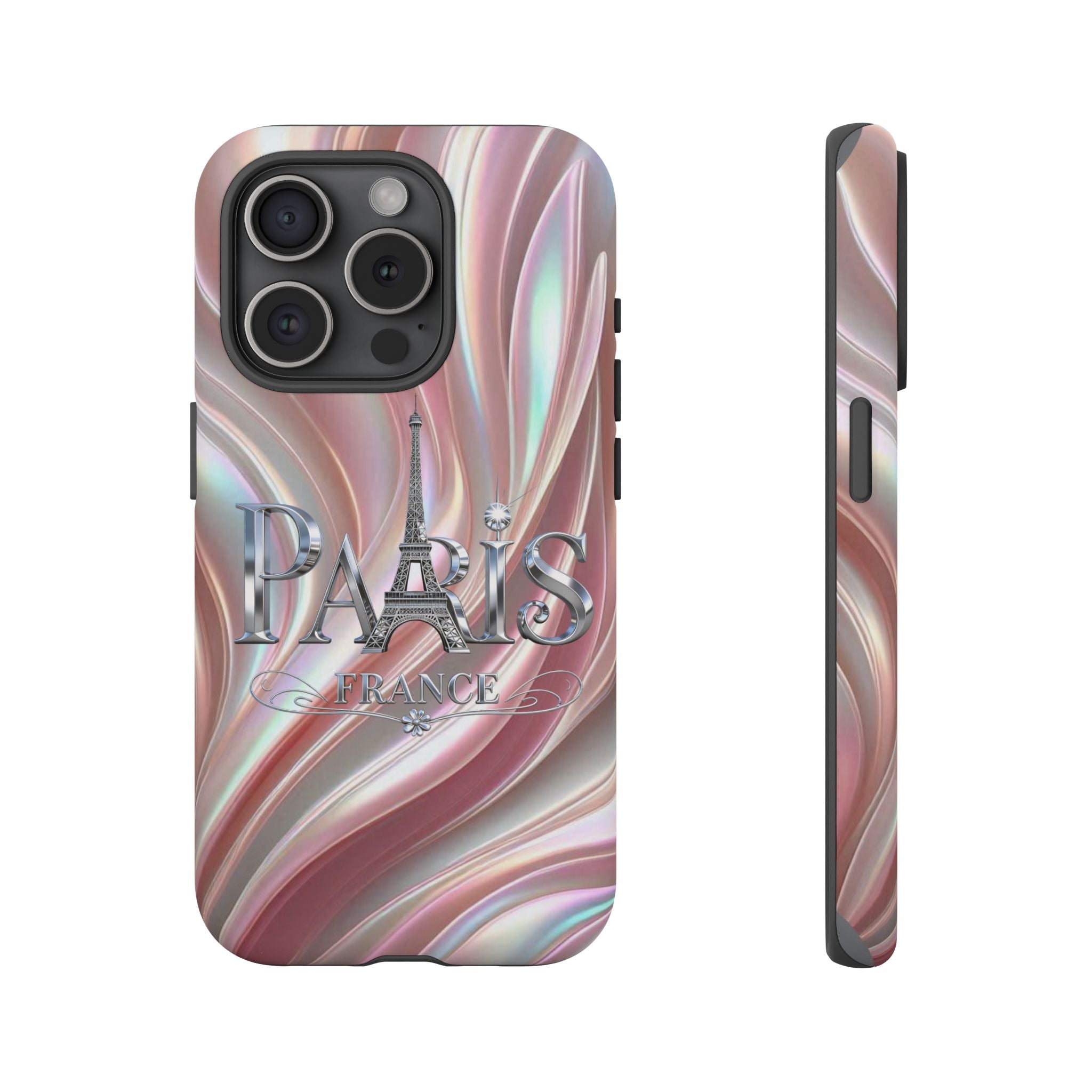 Paris Eiffel Phone Case — Iridescent Swirl Tough Case Printify