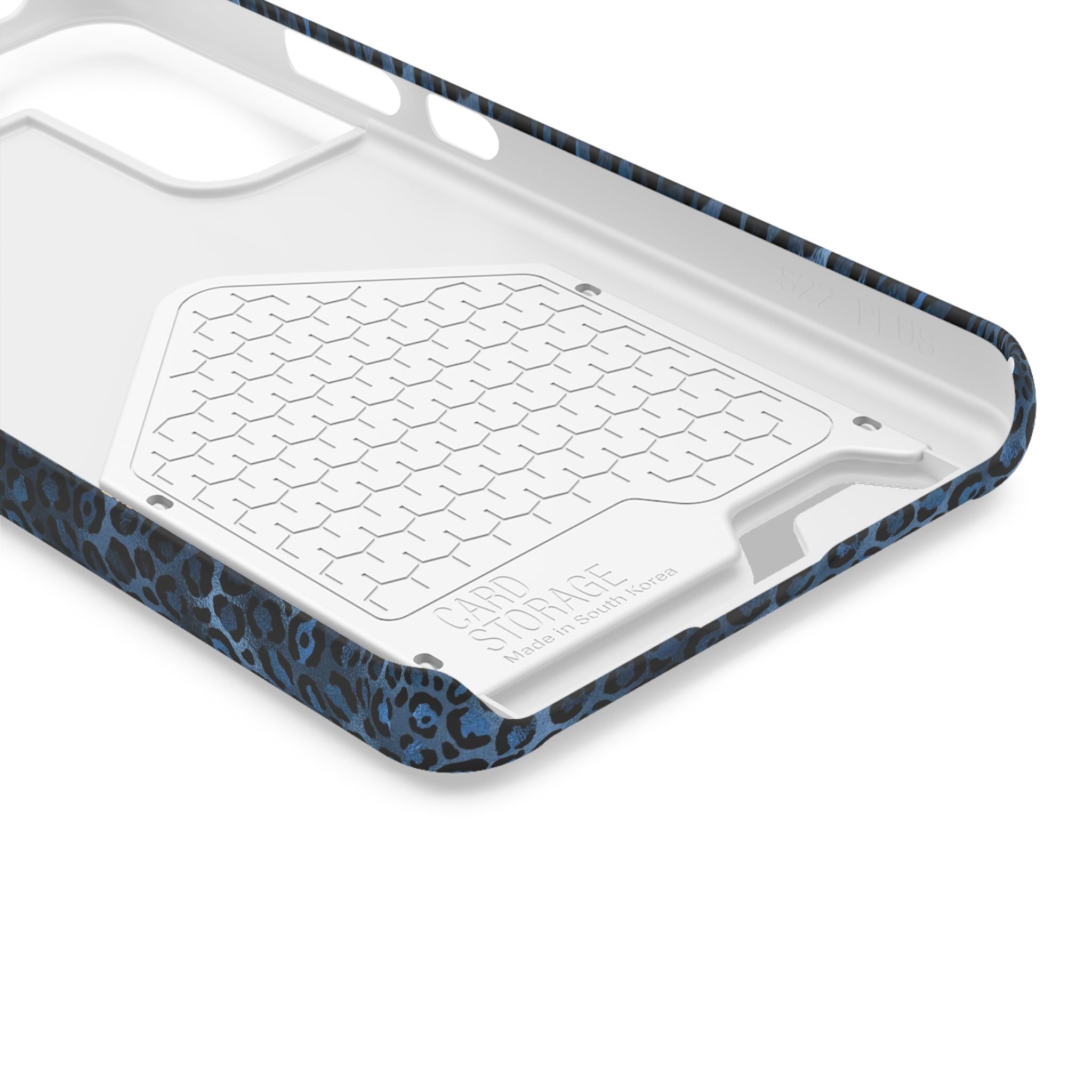 Blue Leopard Phone Case with Card Holder — Gold Cheetah Accent Printify