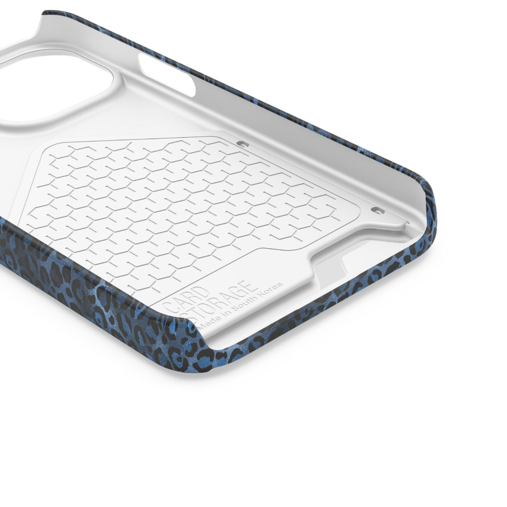 Blue Leopard Phone Case with Card Holder — Gold Cheetah Accent Printify