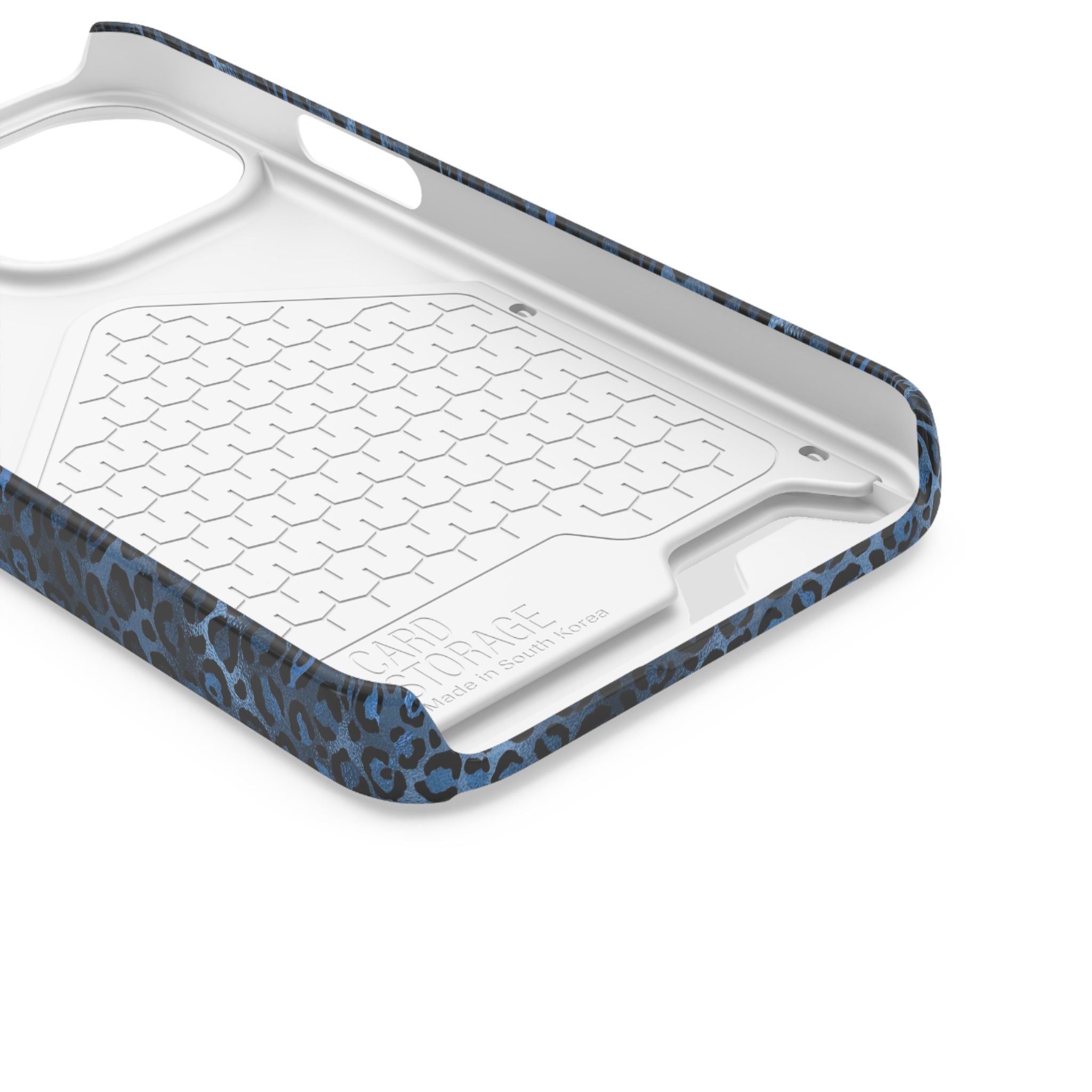 Blue Leopard Phone Case with Card Holder — Gold Cheetah Accent Printify