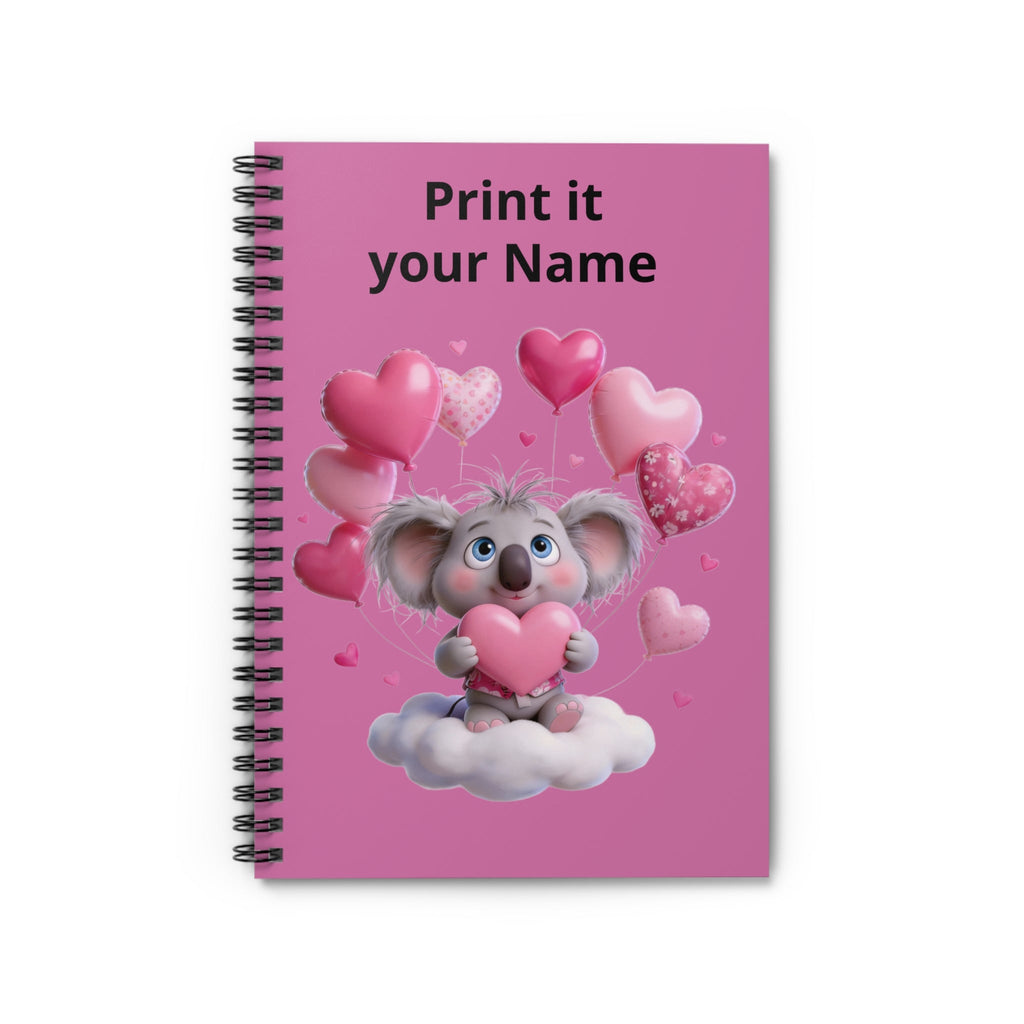 Personalized Cute Koala Heart Notebook — Custom Name Spiral Notebook (Pink) Printify