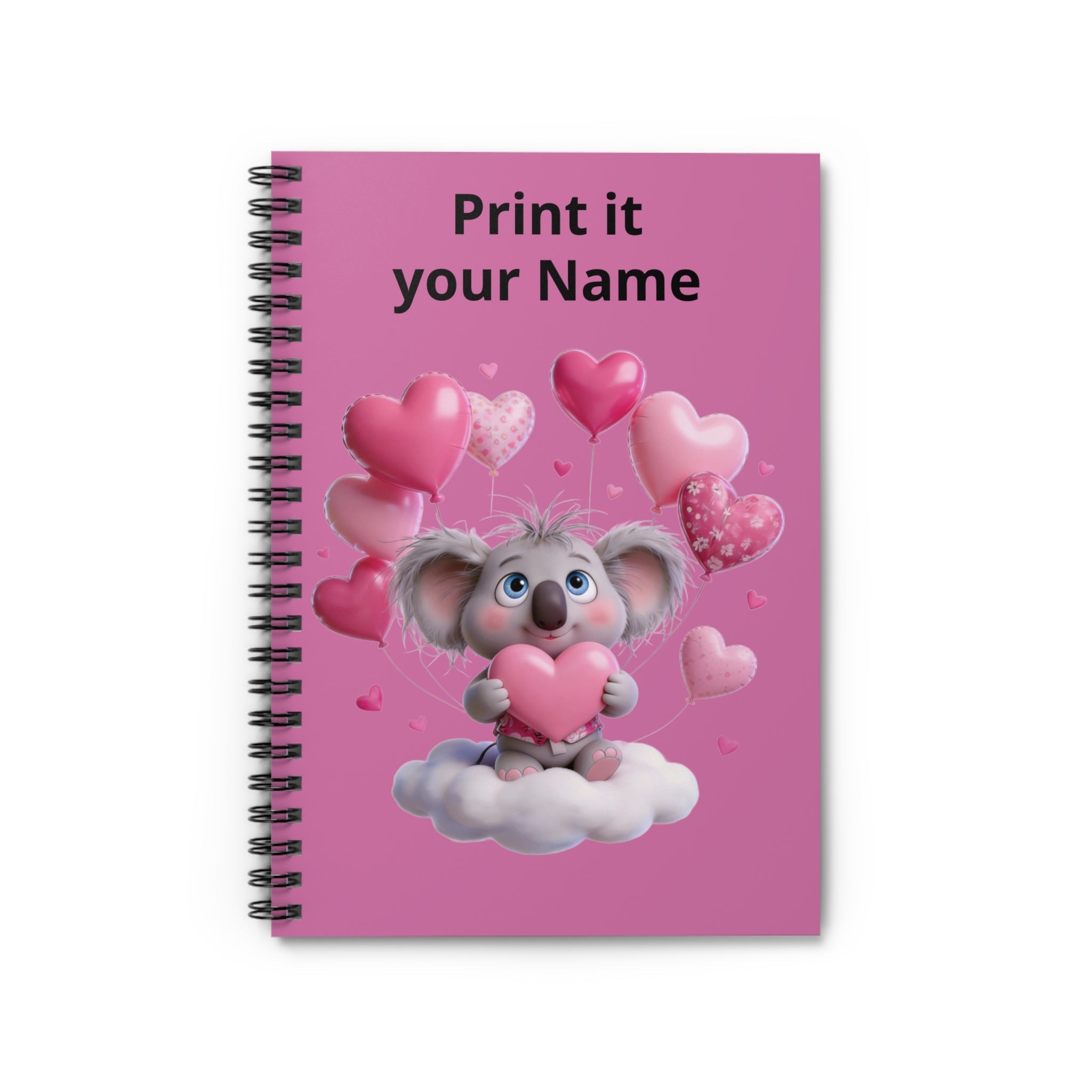 Personalized Cute Koala Heart Notebook — Custom Name Spiral Notebook (Pink) Printify