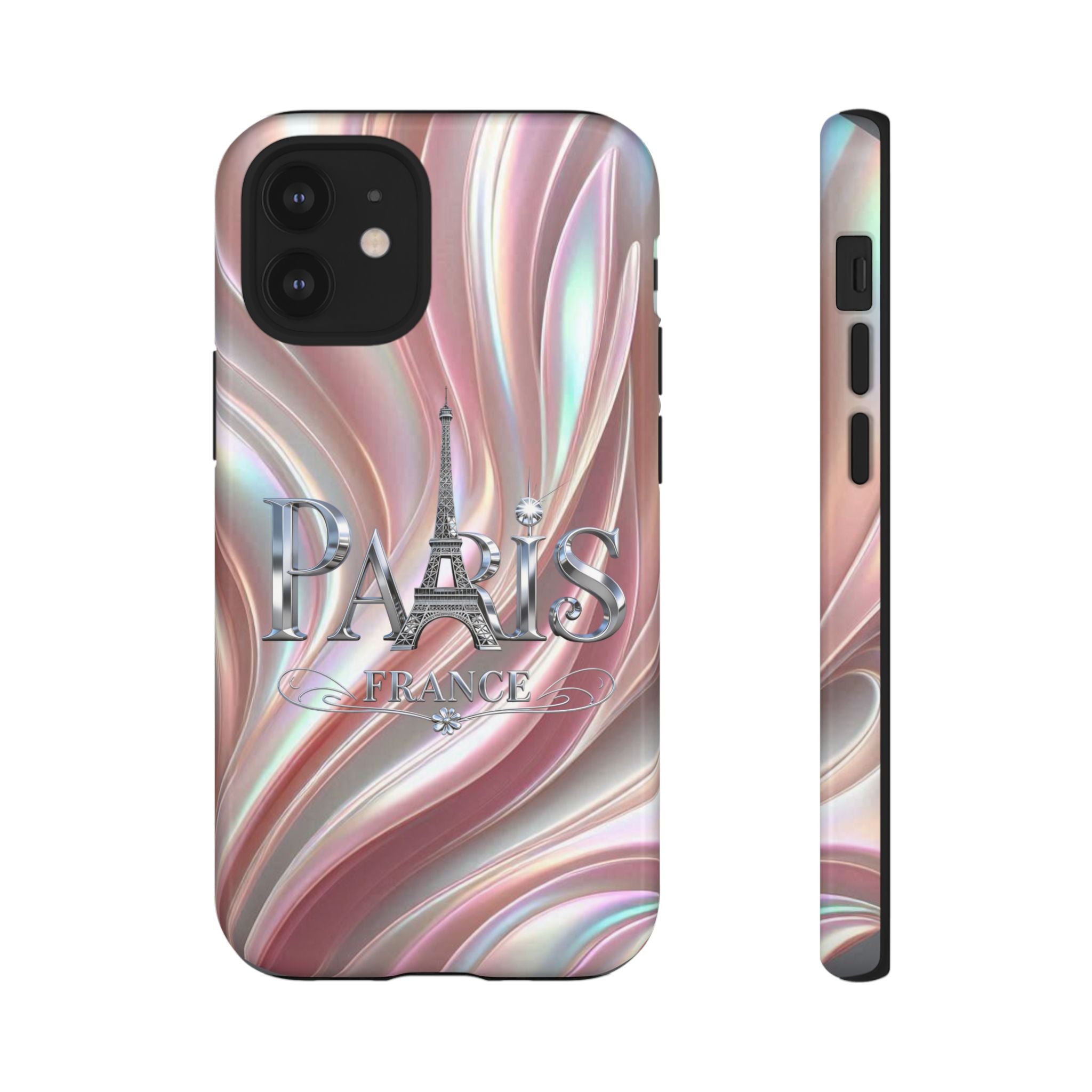 Paris Eiffel Phone Case — Iridescent Swirl Tough Case Printify