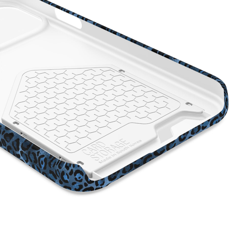 Blue Leopard Phone Case with Card Holder — Gold Cheetah Accent Printify