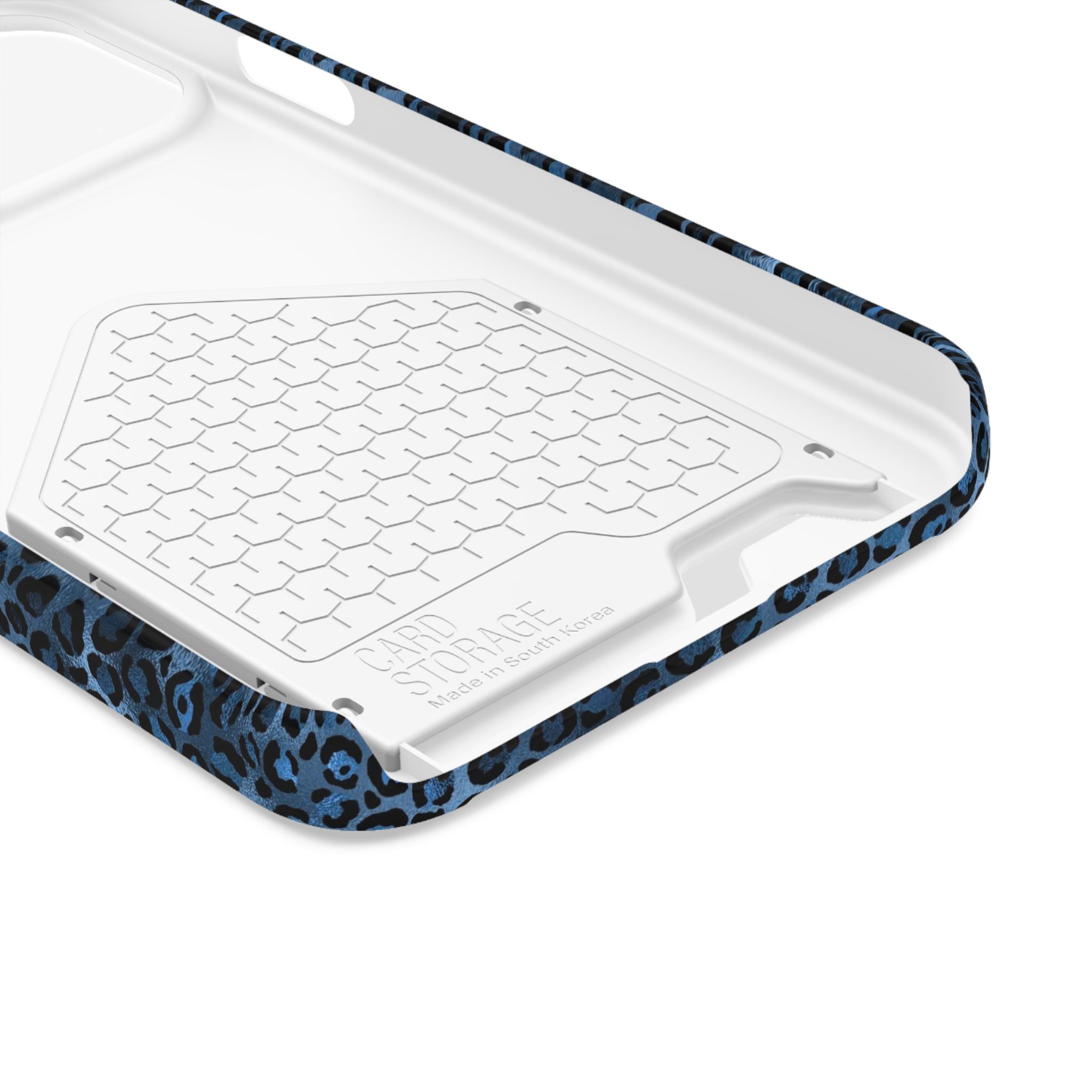 Blue Leopard Phone Case with Card Holder — Gold Cheetah Accent Printify