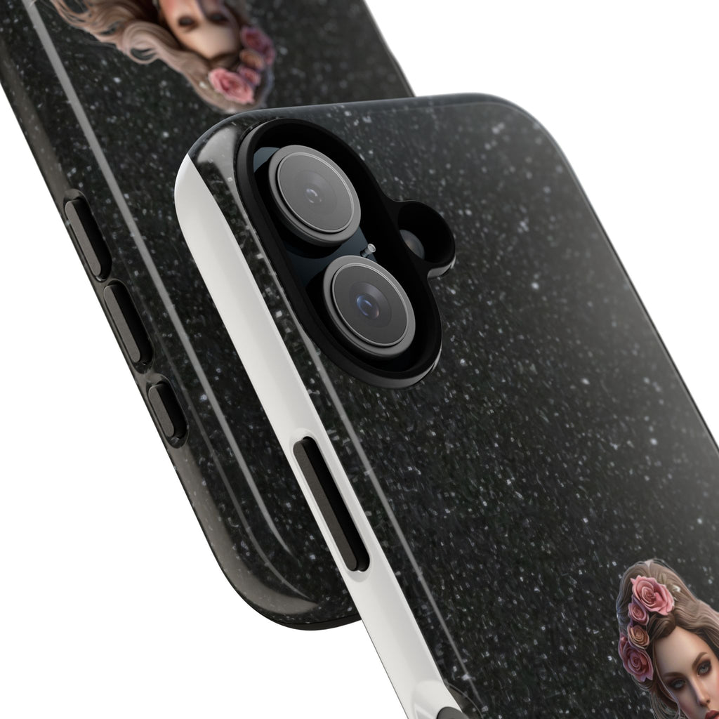 Floral Gothic Phone Case — Rose Crowned Woman on Sparkle Black Printify