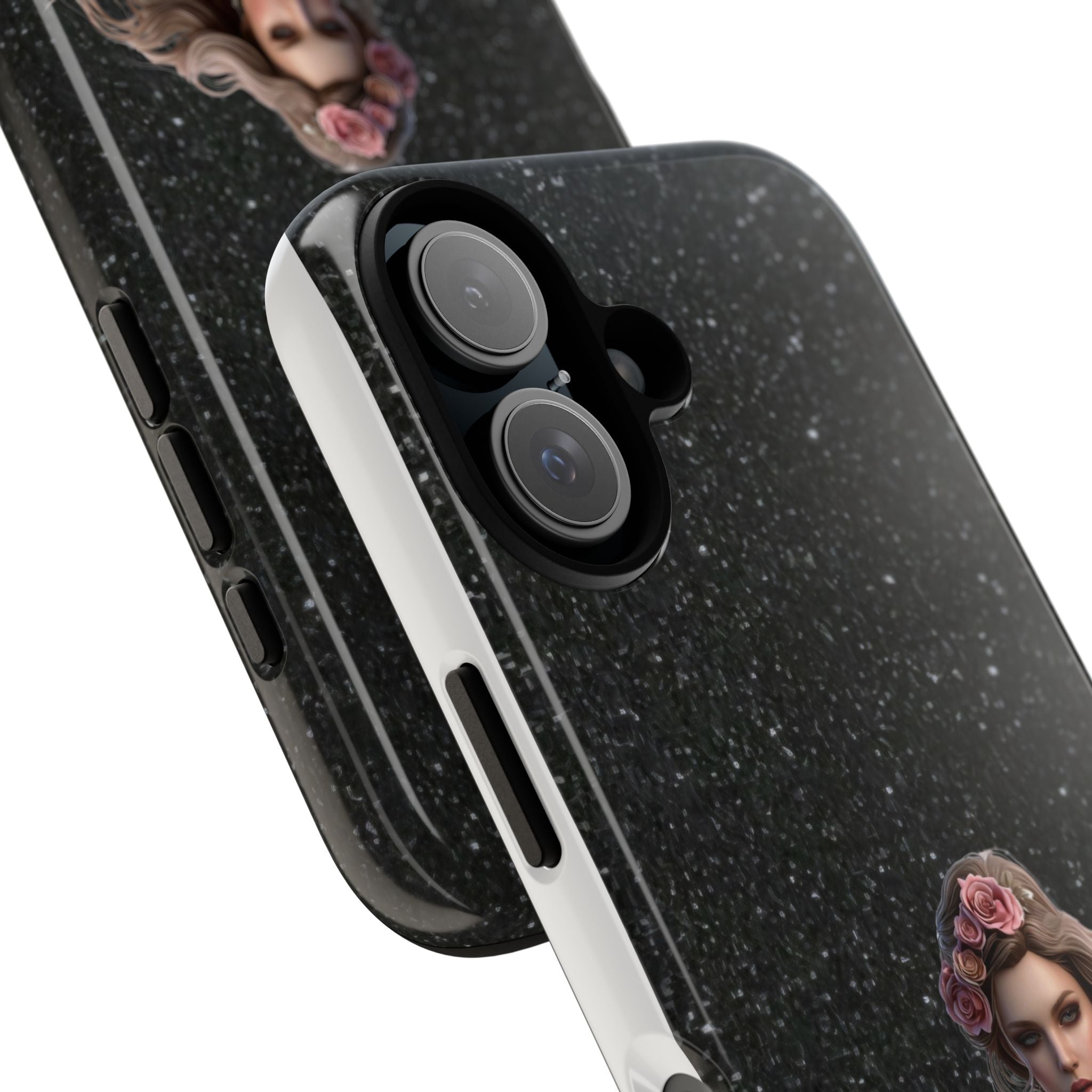 Floral Gothic Phone Case — Rose Crowned Woman on Sparkle Black Printify