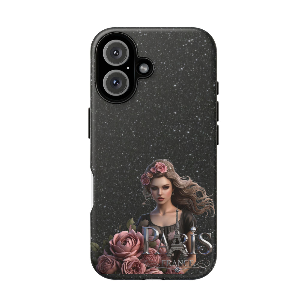 Floral Gothic Phone Case — Rose Crowned Woman on Sparkle Black Printify