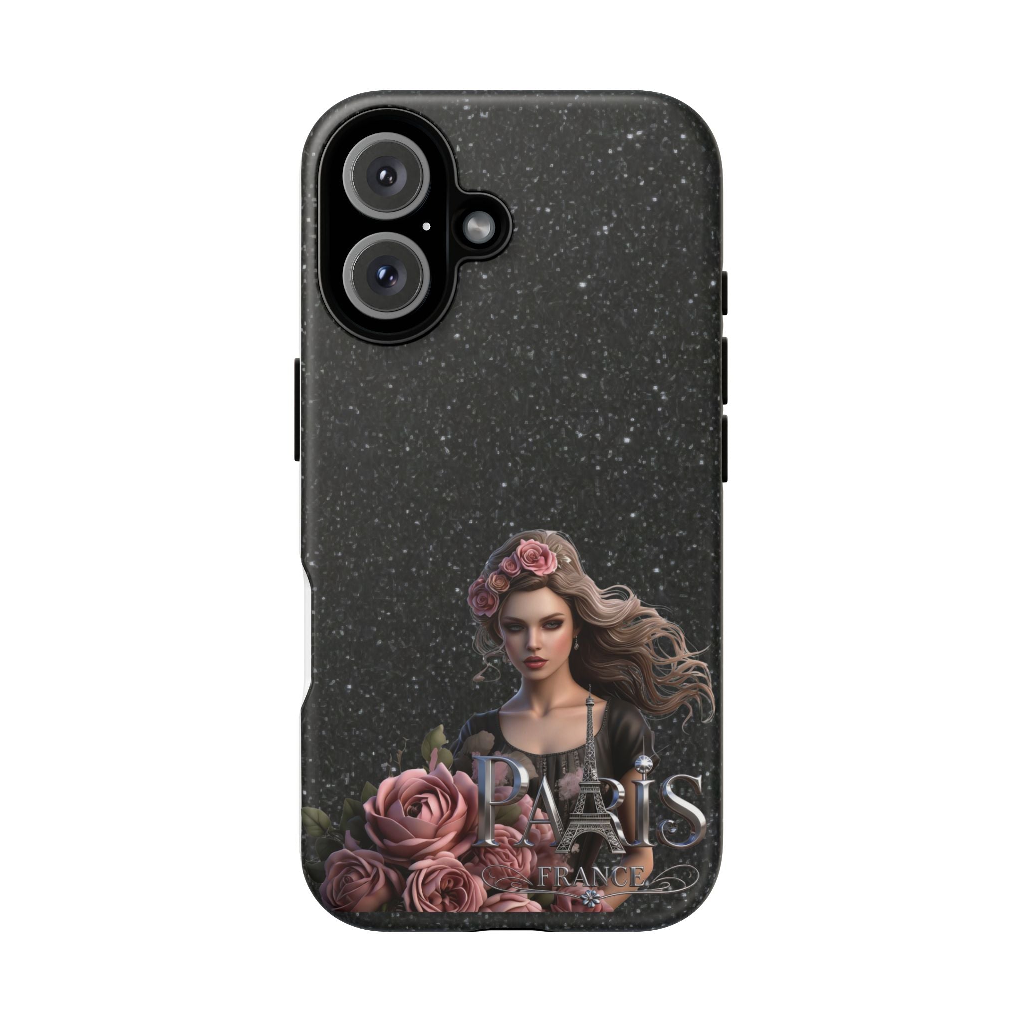 Floral Gothic Phone Case — Rose Crowned Woman on Sparkle Black Printify