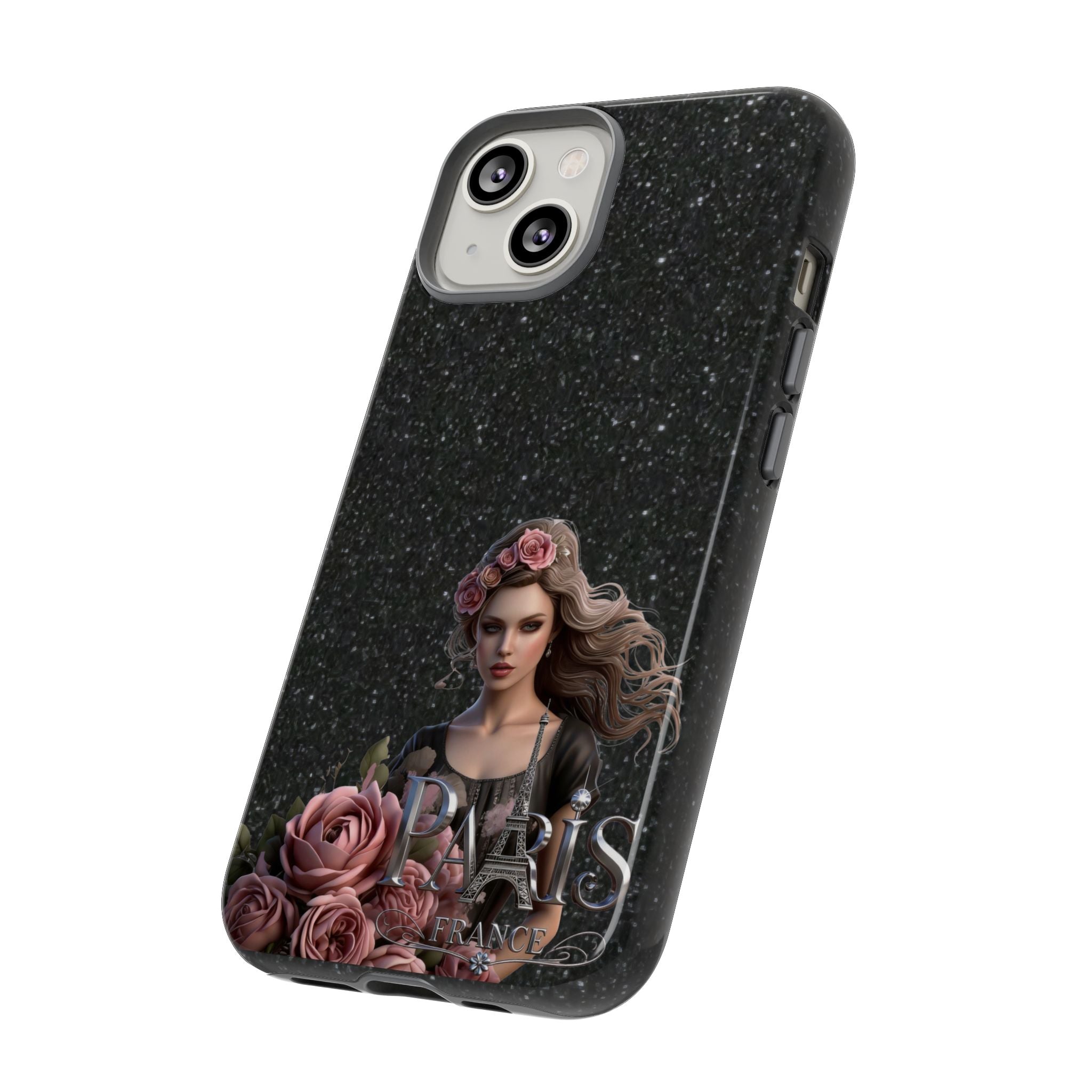 Floral Gothic Phone Case — Rose Crowned Woman on Sparkle Black Printify