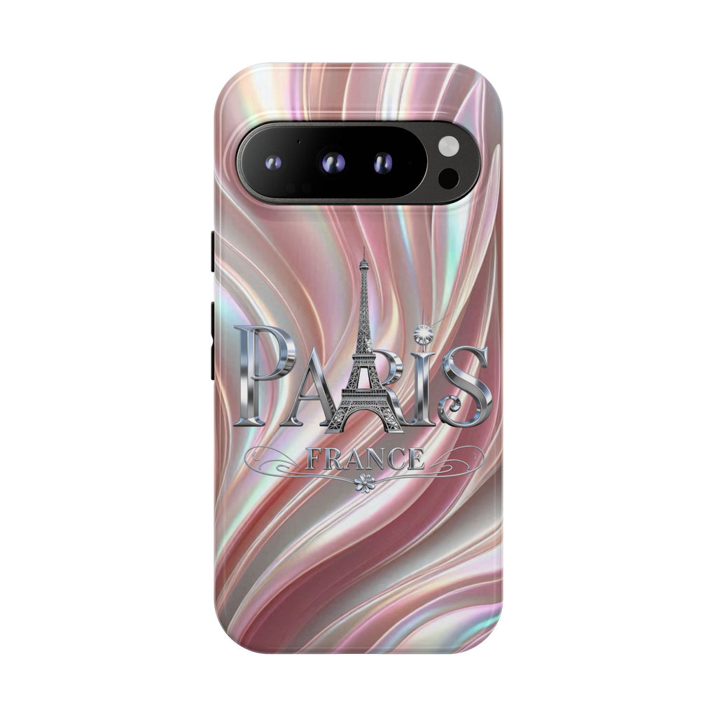 Paris Eiffel Phone Case — Iridescent Swirl Tough Case Printify